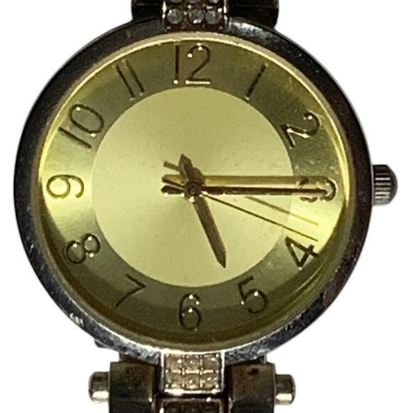 FMD Men's Watch, Gold/Silver Band, Gold Face, Faux Diamond Accents, Non-Operable - Picture 1 of 5